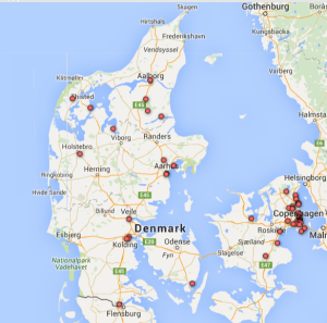 De danske adresser i #PanamaPapers-datasættet markeret på et danmarkskort